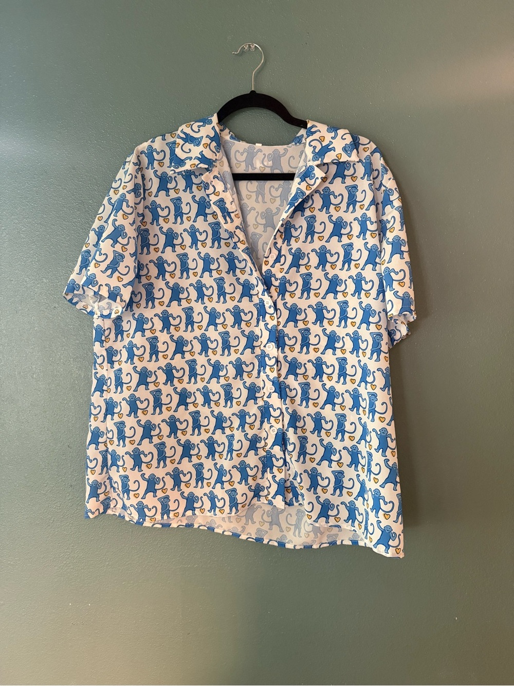 Roller Rabbit White Pajama Top with Blue Monkey Print